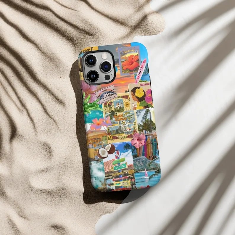 Hawaii Summer Collage Phone Case For IPHONE 15PRO MAX 14 13 12 11 PRO Plus 15pro Acrylic TPU Two in one Mobile Phone Cases