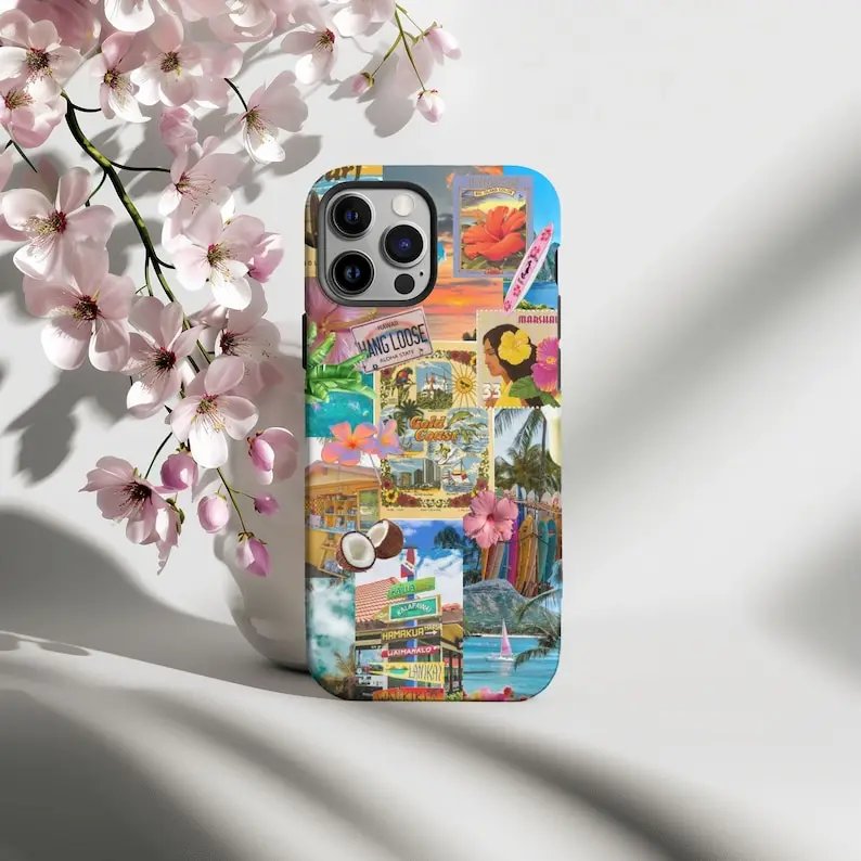 Hawaii Summer Collage Phone Case For IPHONE 15PRO MAX 14 13 12 11 PRO Plus 15pro Acrylic TPU Two in one Mobile Phone Cases