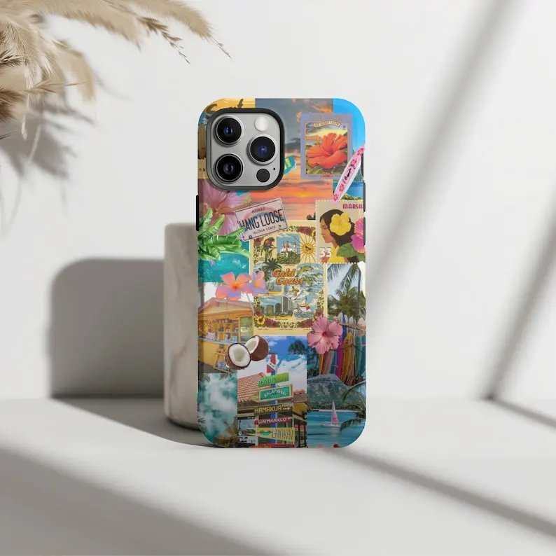 Hawaii Summer Collage Phone Case For IPHONE 15PRO MAX 14 13 12 11 PRO Plus 15pro Acrylic TPU Two in one Mobile Phone Cases