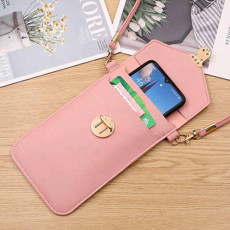 2021 Wholesale New Style Lock Mobile Phone Bag Female Fashion Shoulder Crossbody Phone Case Touch Screen Waterproof Student Bag