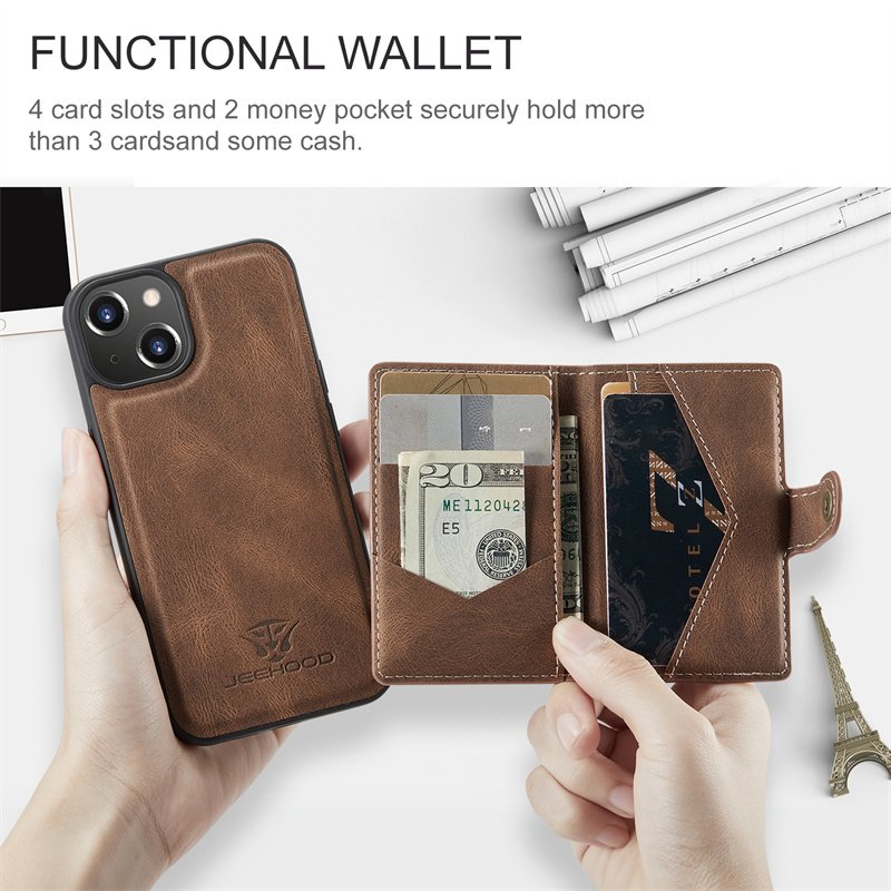Luxury Leather Wallet Bag Detachable Phone Cover Kickstand Shockproof for iPhone 14 13 Pro Max Phone Case