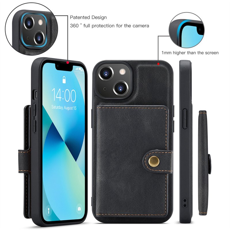 Luxury Leather Wallet Bag Detachable Phone Cover Kickstand Shockproof for iPhone 14 13 Pro Max Phone Case