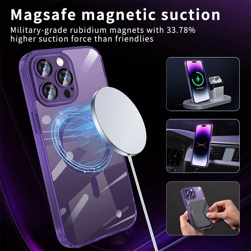 Clear Acrylic Magnetic Mobile Phone Case For iPhone 15 14 13 12 Pro max Magnet Lens glass film colorful Shockproof Back Cover