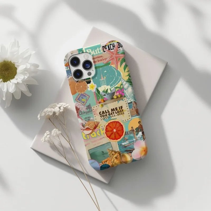 Summer Beach Collage Phone Case For IPHONE 15PRO MAX 14 13 12 11 PRO Plus 15pro Acrylic TPU Two in one Mobile Phone Cases