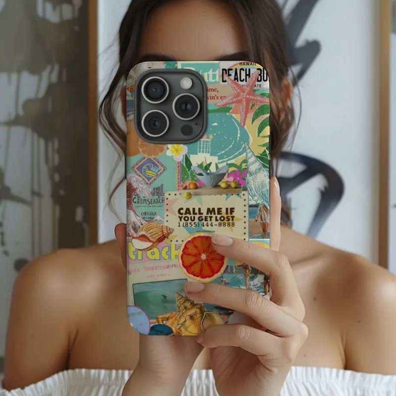 Summer Beach Collage Phone Case For IPHONE 15PRO MAX 14 13 12 11 PRO Plus 15pro Acrylic TPU Two in one Mobile Phone Cases