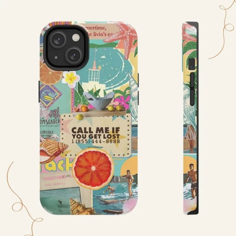 Summer Beach Collage Phone Case For IPHONE 15PRO MAX 14 13 12 11 PRO Plus 15pro Acrylic TPU Two in one Mobile Phone Cases
