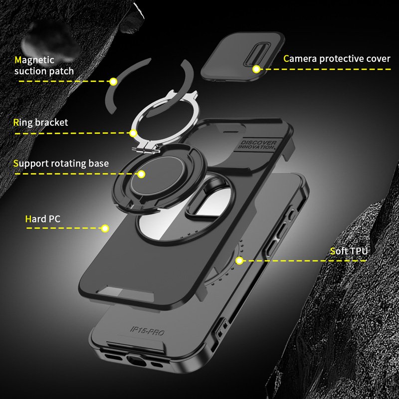 New Arrival For iPhone 15/15 Pro/16/16 Pro/16 Plus/16 Pro Max TPU + PC Hybrid Slide Window Lens Protection Mobile Phone Case