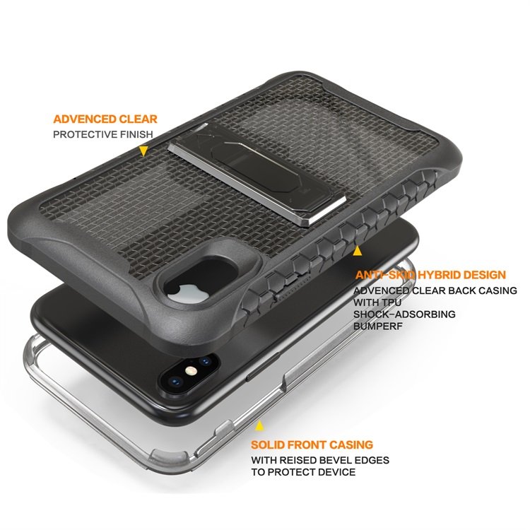 Heavy Duty Red Universal Kickstand Cover Case for iPhone X XS Built-in Armor Design with Free Sample Shockproof TPU PC Material