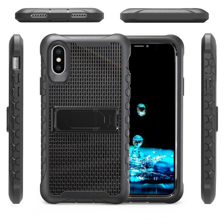 Heavy Duty Red Universal Kickstand Cover Case for iPhone X XS Built-in Armor Design with Free Sample Shockproof TPU PC Material