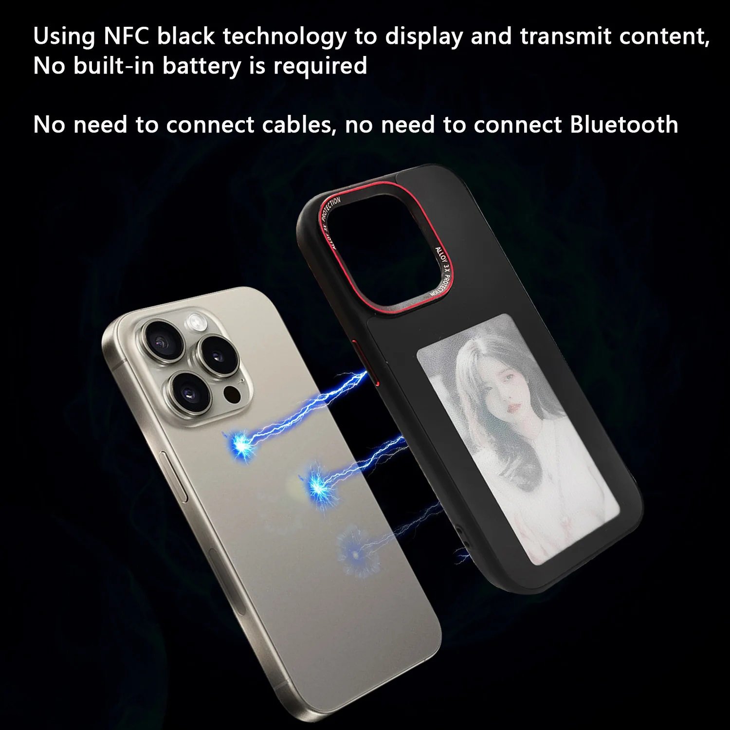 2024 New Designer NFC Smart E Ink Screen Display Mobile Phone Case Cover For Iphone 15 Pro Max DIY Cases 14/13