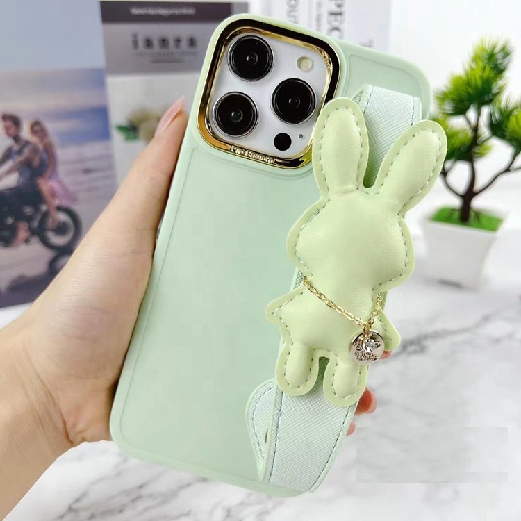 fashion wholesale price diy rabbit doll strap kickstand wrist band mobile phone case for iphone 15 14 13 12 11 pro max plus 7 8