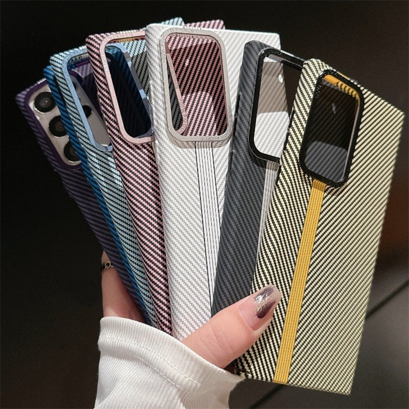 Luxury Metal Camera Frame Heat Pressing Carbon Fiber Stripes Magnetic Charging Phone Case For Samsung S22 Ultra S24 Plus S23