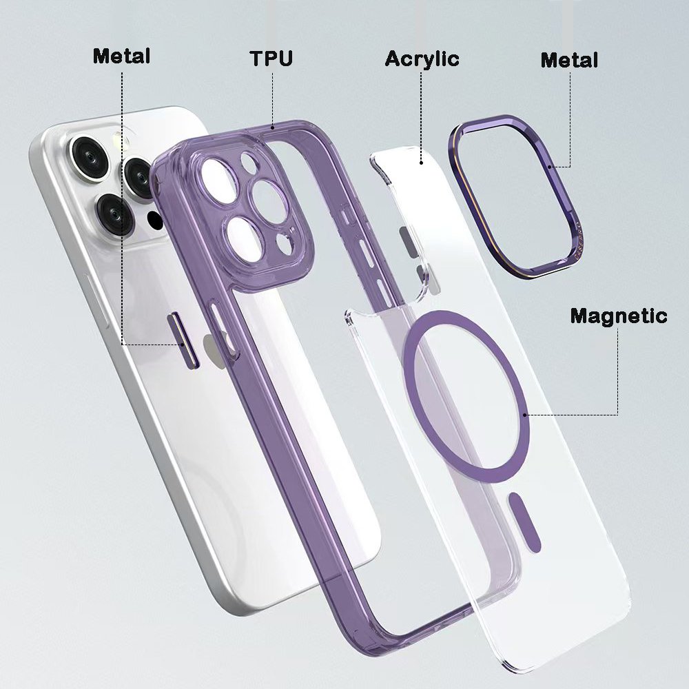 TPU PC electroplated transparent shockproof magnetic wireless charging mobile phone case for iPhone 16 15 14 pro max