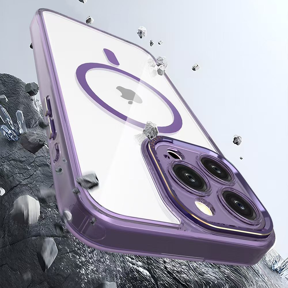 TPU PC electroplated transparent shockproof magnetic wireless charging mobile phone case for iPhone 16 15 14 pro max