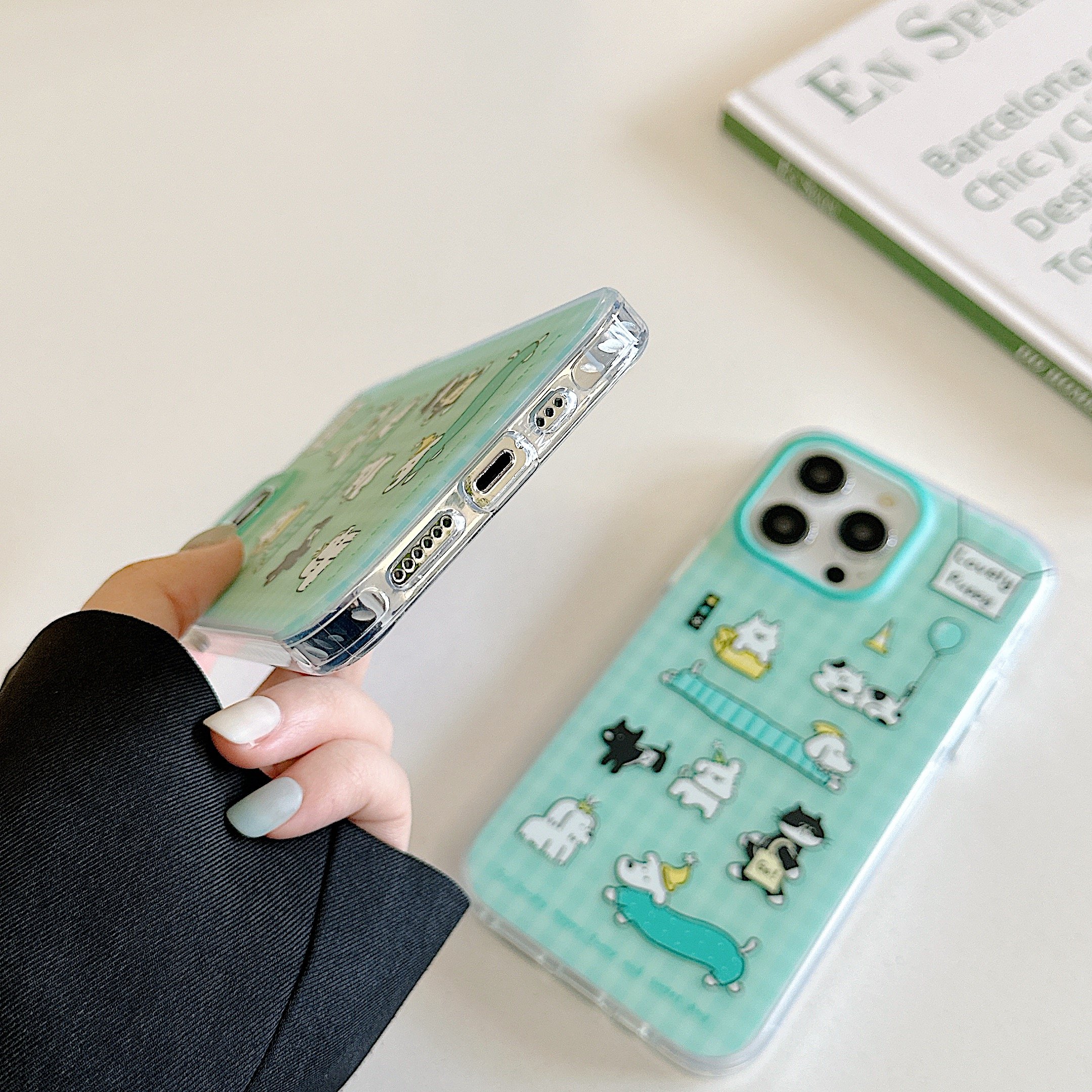 SHKL Wholesale Mobile Phone Case Cover Bag Cases Silicone Cute Dog Cat Waterproof Green Clear Design 13 14 15 Pro Max For iphone