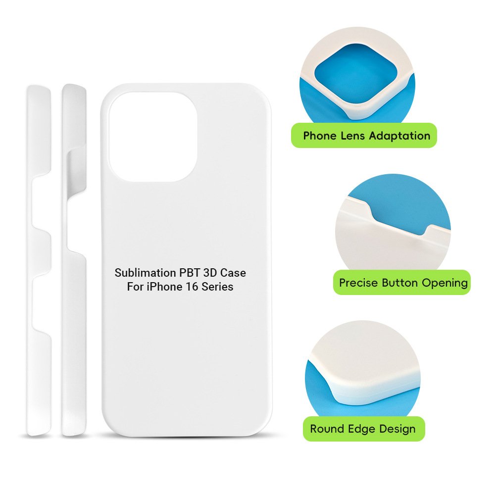 White Matt Glossy Hard Plastic PC PBT 3D Sublimation Heat Transfer Blank Mobile Phone Cases for iPhone 16 Series 16 Pro Max
