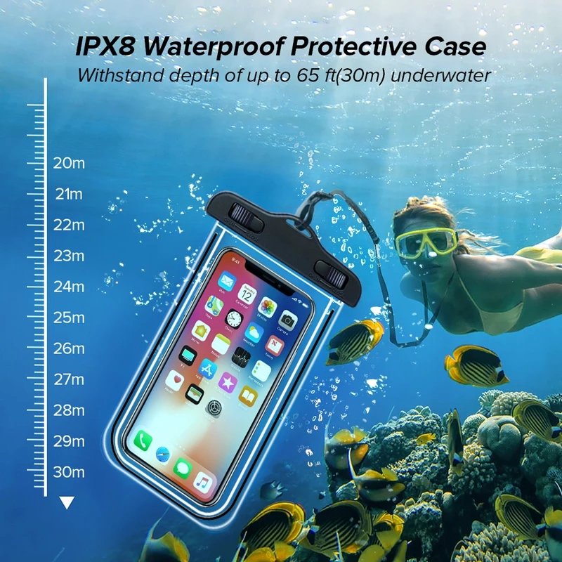 universal mobile phone waterproof bag pvc swimming diving luminous waterproof pouch portable mobile phone accessories