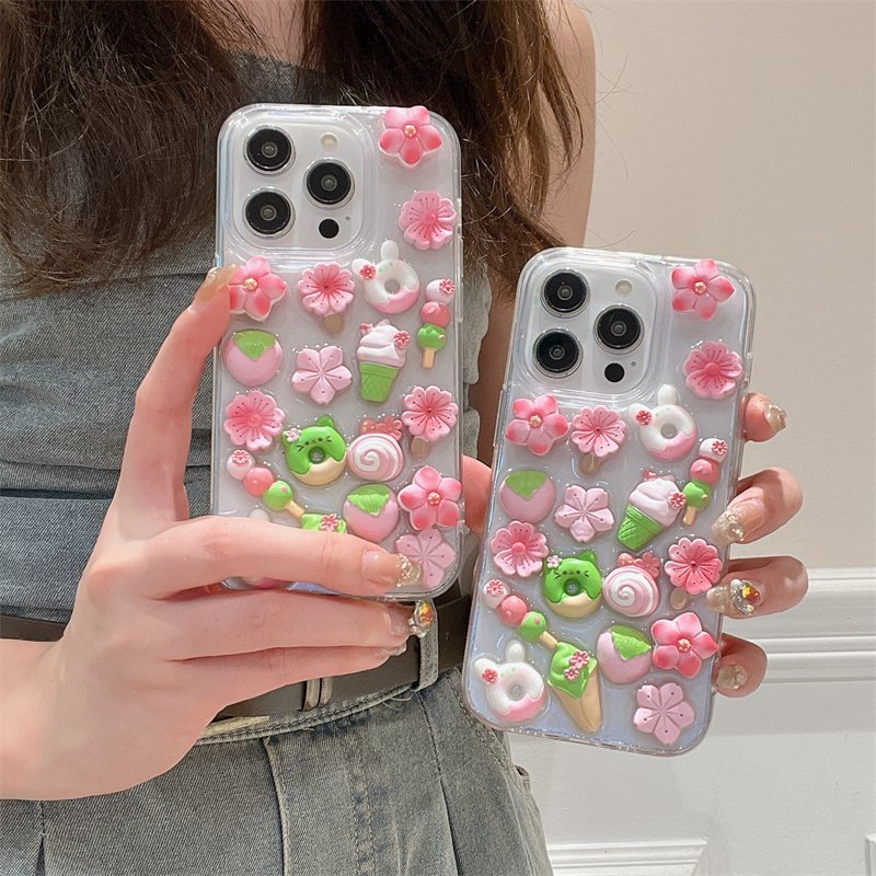 Hanfeng three-dimensional drop rubber powder flower fashion mobile phone case for iPhone15promax 14pro anti-fall 16max 13 12 11
