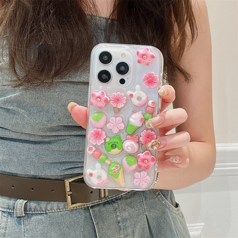 Hanfeng three-dimensional drop rubber powder flower fashion mobile phone case for iPhone15promax 14pro anti-fall 16max 13 12 11