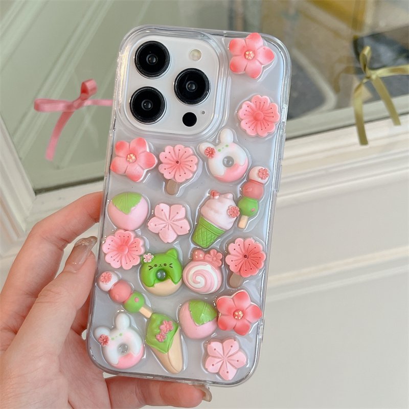 Hanfeng three-dimensional drop rubber powder flower fashion mobile phone case for iPhone15promax 14pro anti-fall 16max 13 12 11