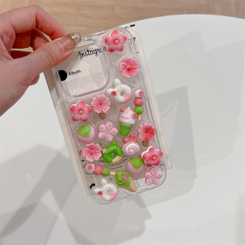 Hanfeng three-dimensional drop rubber powder flower fashion mobile phone case for iPhone15promax 14pro anti-fall 16max 13 12 11