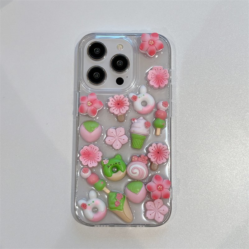 Hanfeng three-dimensional drop rubber powder flower fashion mobile phone case for iPhone15promax 14pro anti-fall 16max 13 12 11