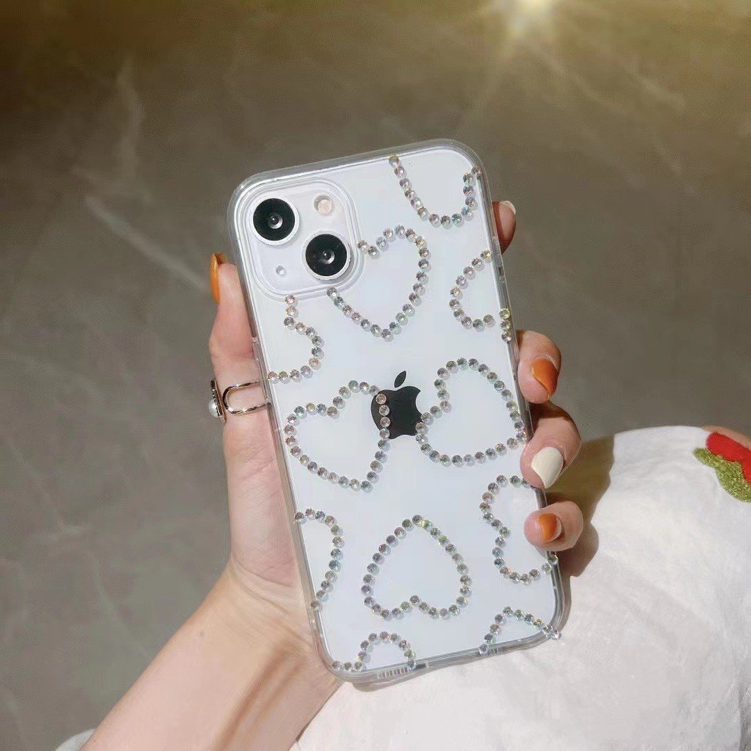 Glitter Diamond Love Heart For iphone 15 14 pro max case Transparent Clear Soft Phone Case For iPhone 12 13 Pro Max Case 16