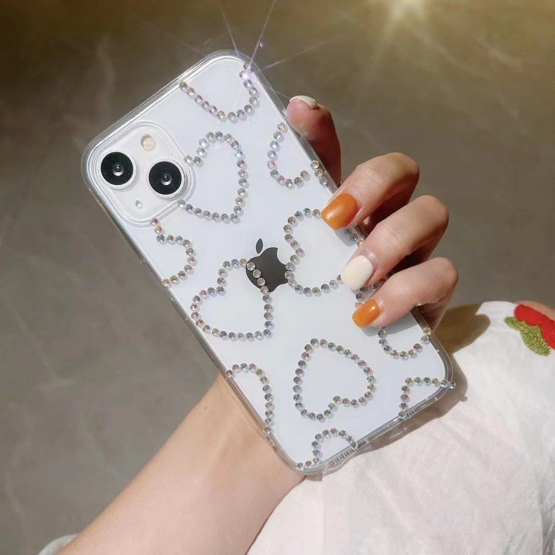 Glitter Diamond Love Heart For iphone 15 14 pro max case Transparent Clear Soft Phone Case For iPhone 12 13 Pro Max Case 16