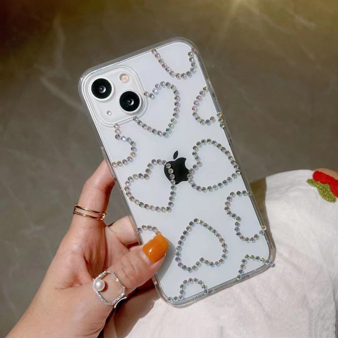 Glitter Diamond Love Heart For iphone 15 14 pro max case Transparent Clear Soft Phone Case For iPhone 12 13 Pro Max Case 16