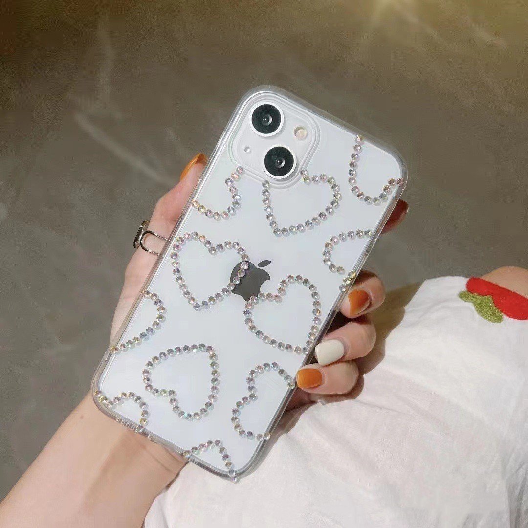 Glitter Diamond Love Heart For iphone 15 14 pro max case Transparent Clear Soft Phone Case For iPhone 12 13 Pro Max Case 16