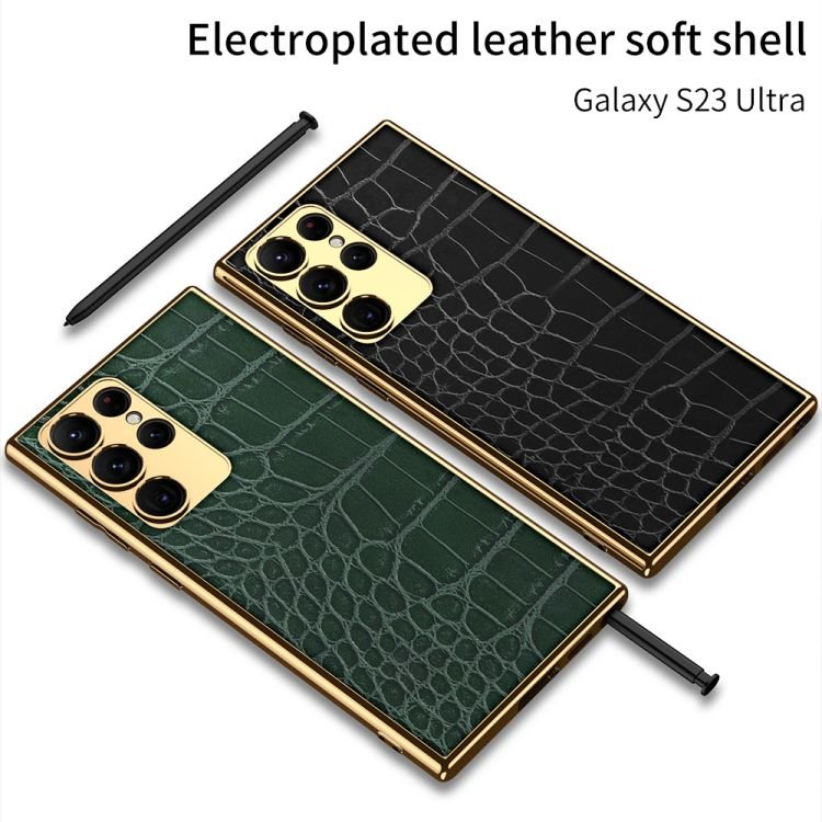 Electroplated plain leather s23 phone case crocodile skin pattern for samsung s23 ultra case for samsung s23 case