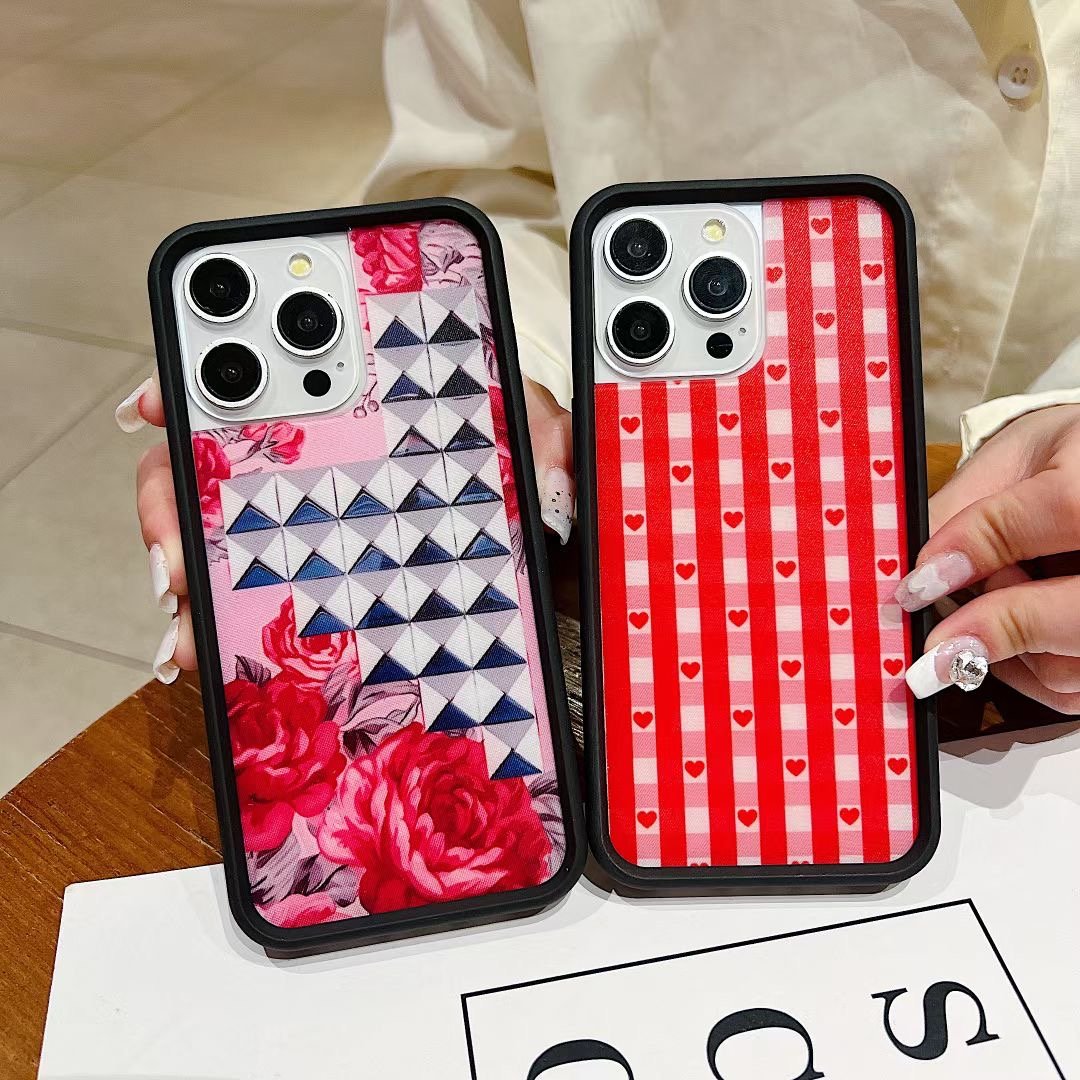 Trendy black border Transparent acrylic 2-in-1 Print pattern cute bunny flower mobile phone case for Iphone 12 pro 13 max 14plus