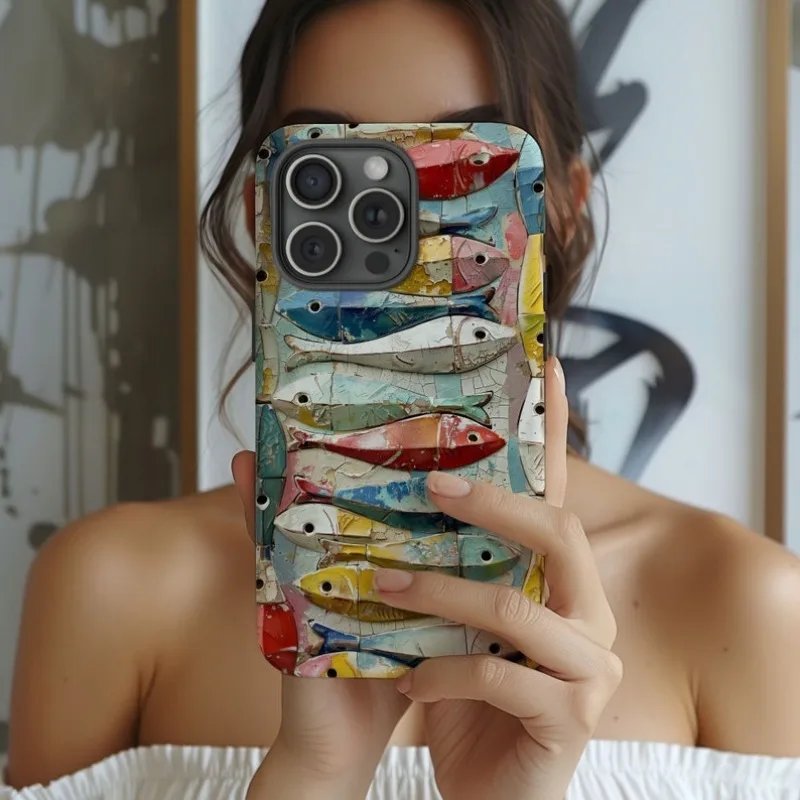 Abstract Painting Fish Phone Case for IPHONE 15PRO MAX 14 13 12 11 PRO Plus 15pro Acrylic TPU Two in One Mobile Phone Cases
