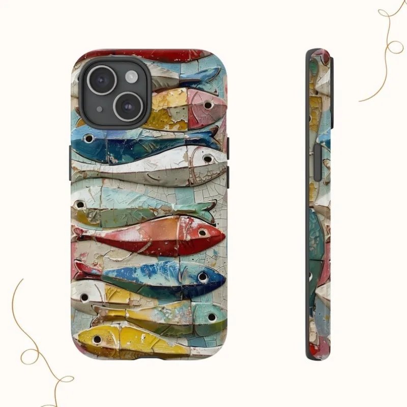 Abstract Painting Fish Phone Case for IPHONE 15PRO MAX 14 13 12 11 PRO Plus 15pro Acrylic TPU Two in One Mobile Phone Cases