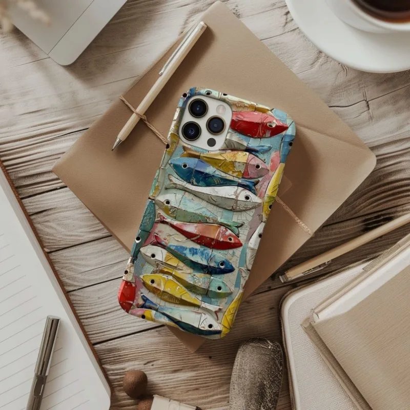 Abstract Painting Fish Phone Case for IPHONE 15PRO MAX 14 13 12 11 PRO Plus 15pro Acrylic TPU Two in One Mobile Phone Cases