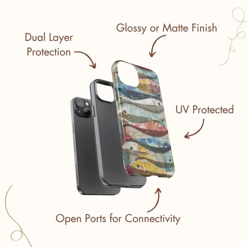 Abstract Painting Fish Phone Case for IPHONE 15PRO MAX 14 13 12 11 PRO Plus 15pro Acrylic TPU Two in One Mobile Phone Cases