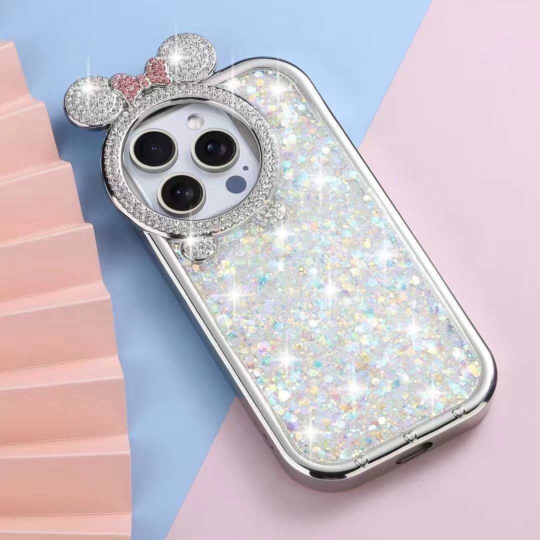 Luxury diamond plated TPU anti-drop mobile phone case drops glue glitter bow protective cover for Iphone 15 pro 14max