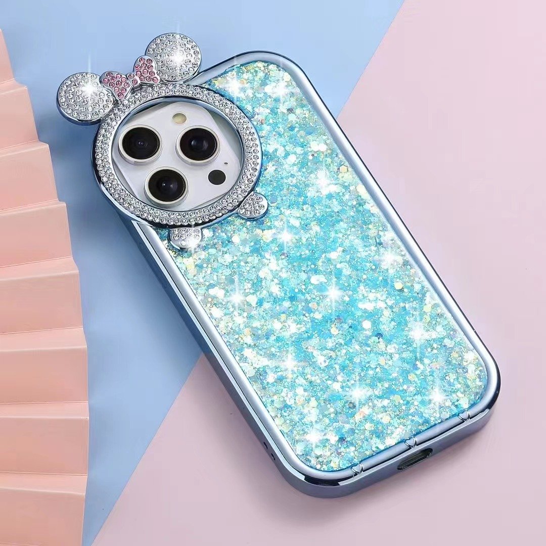 Luxury diamond plated TPU anti-drop mobile phone case drops glue glitter bow protective cover for Iphone 15 pro 14max