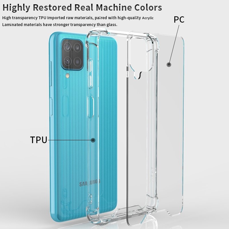 Mobile Phone Case For Samsung Galaxy M12 Back Cover Anti shock Transparent TPU PC 1.5mm