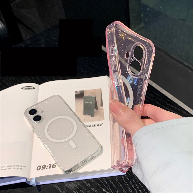 2.0MM Transparent Shiny Glitter Bling Magnetic Phone Case For iPhone 16 15 14 13 Pro Max Clear Soft TPU Cover
