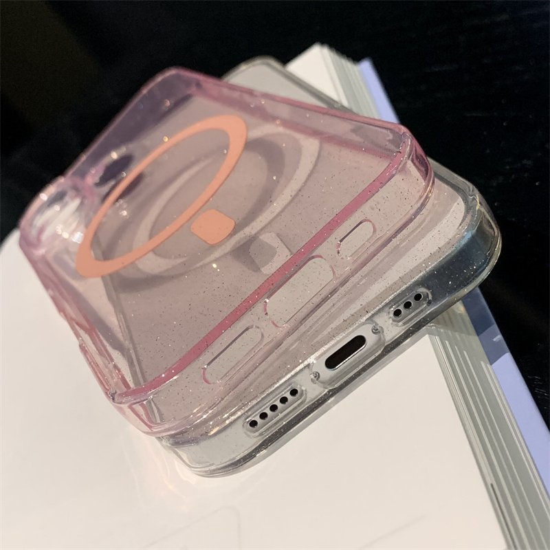 2.0MM Transparent Shiny Glitter Bling Magnetic Phone Case For iPhone 16 15 14 13 Pro Max Clear Soft TPU Cover