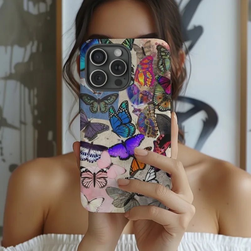 Colorful Butterfly Aesthetic Phone Case For IPHONE 15PRO MAX 14 13 12 11 PRO Plus Acrylic TPU Two in one Mobile Phone Cases