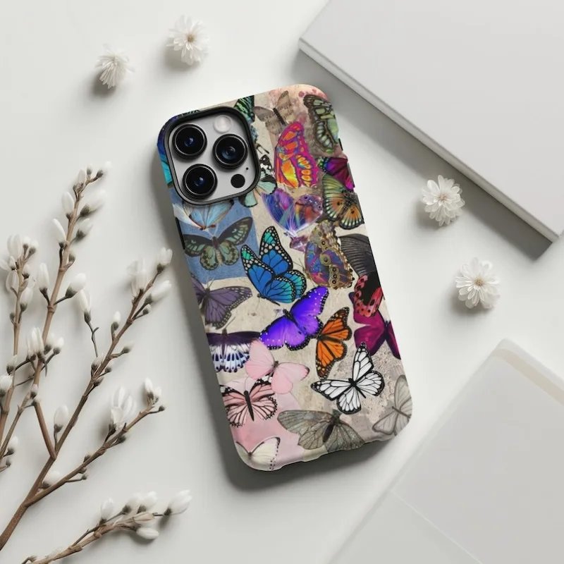 Colorful Butterfly Aesthetic Phone Case For IPHONE 15PRO MAX 14 13 12 11 PRO Plus Acrylic TPU Two in one Mobile Phone Cases