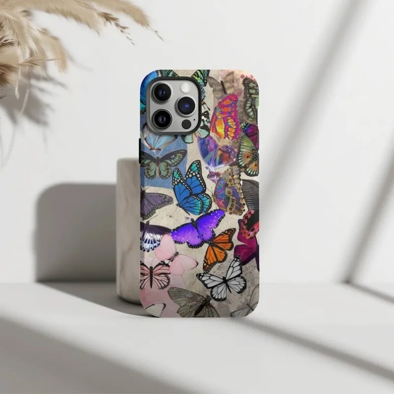 Colorful Butterfly Aesthetic Phone Case For IPHONE 15PRO MAX 14 13 12 11 PRO Plus Acrylic TPU Two in one Mobile Phone Cases