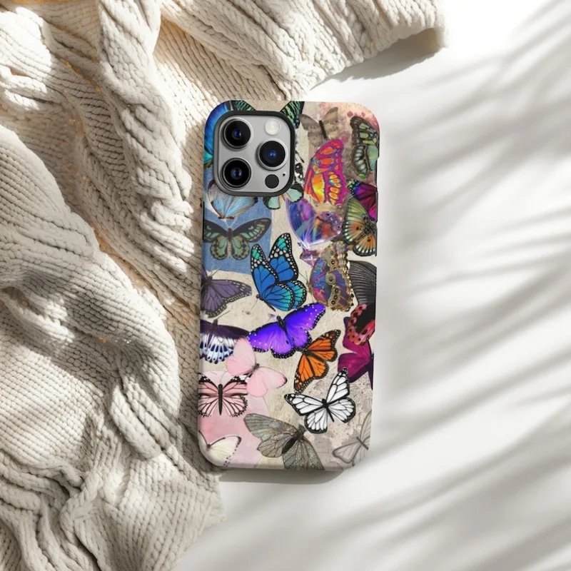 Colorful Butterfly Aesthetic Phone Case For IPHONE 15PRO MAX 14 13 12 11 PRO Plus Acrylic TPU Two in one Mobile Phone Cases