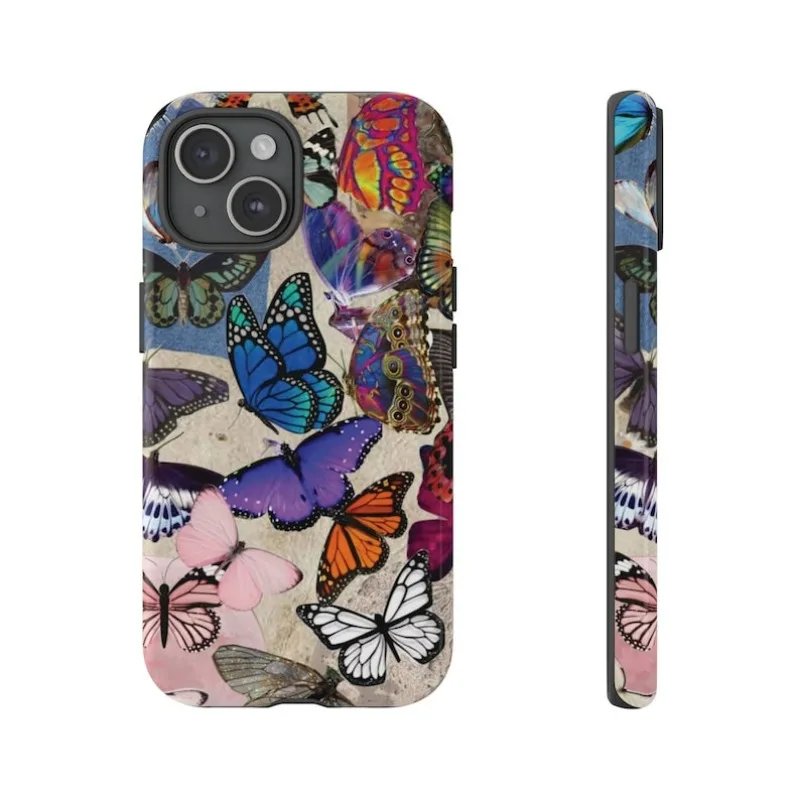 Colorful Butterfly Aesthetic Phone Case For IPHONE 15PRO MAX 14 13 12 11 PRO Plus Acrylic TPU Two in one Mobile Phone Cases
