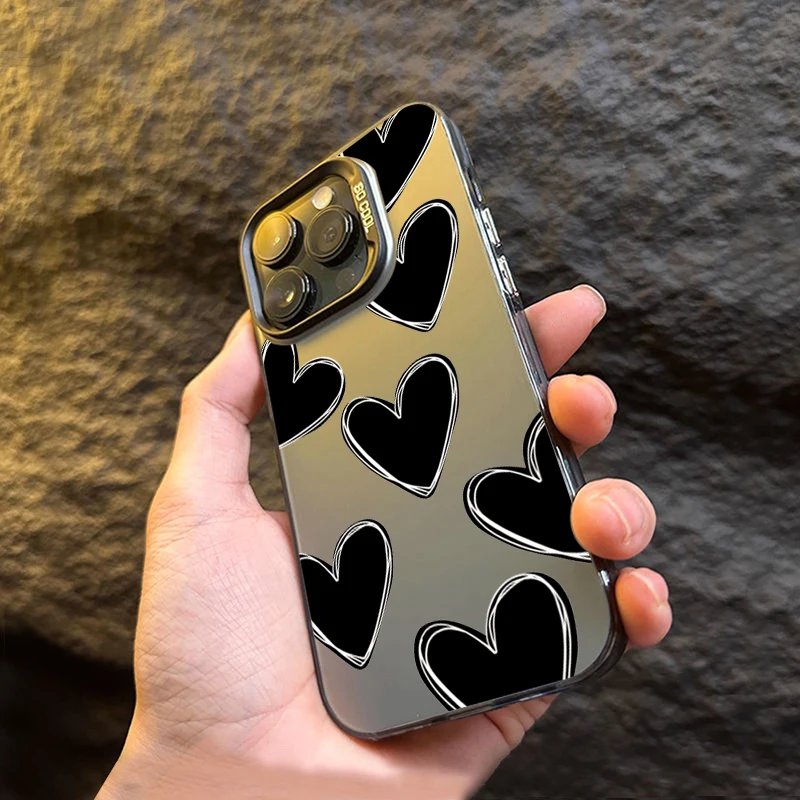 Luxury Love Heart Electroplate Silver IMD Case For Samsung Galaxy S24 S23 S22 S21 Ultra Plus S20 FE A14 A34 A13 A23 A52 Cover