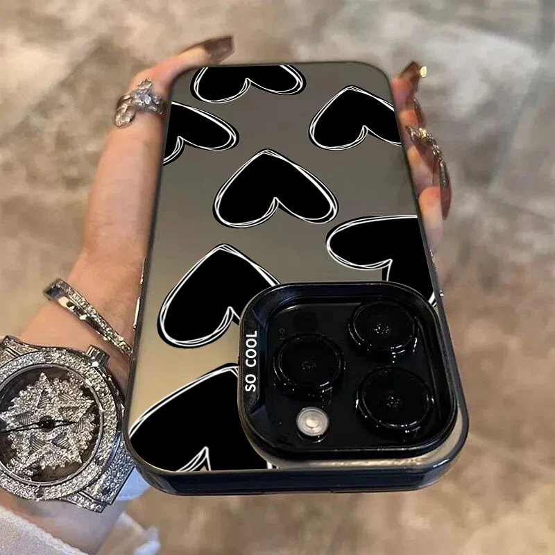 Luxury Love Heart Electroplate Silver IMD Case For Samsung Galaxy S24 S23 S22 S21 Ultra Plus S20 FE A14 A34 A13 A23 A52 Cover