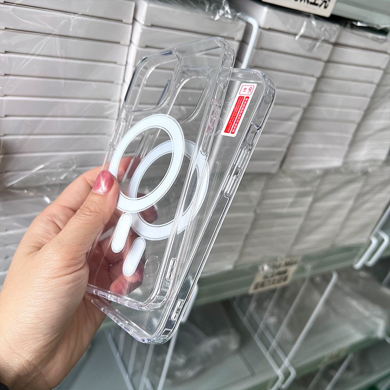 transparent wireless charge magnetic wholesale clear Acrylic TPU Plastic cell mobile phone case For iPhone 16 15 14 pro plus max