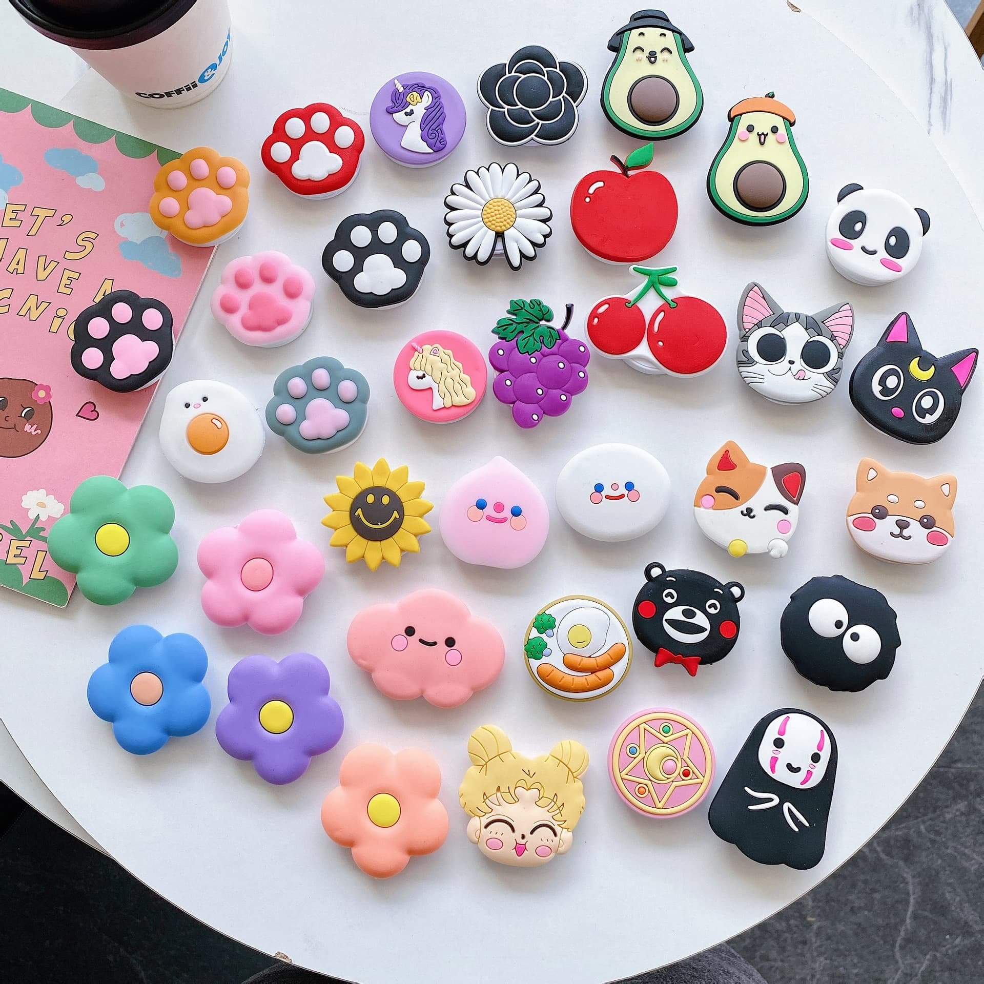 Custom Adhesive Cute Silicon Cartoon Phone Poppings Pop Sockets UP Stand Magnet Bracket Mobile Phone Grip Holder Magsafe Griptok